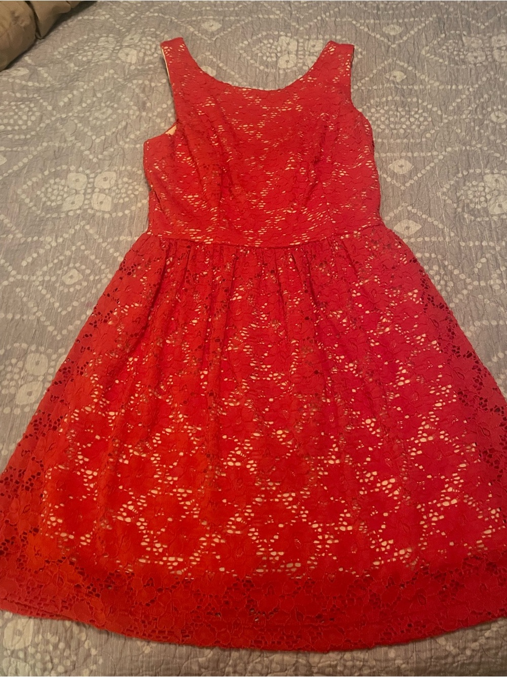 Women’s coral Lace Fit-and-Flare Dress